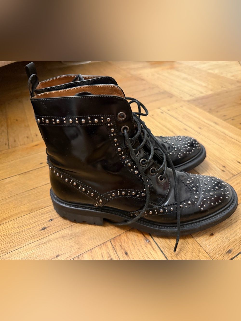 Church's Black Studded Lace-Up Boots - Women's Size 8